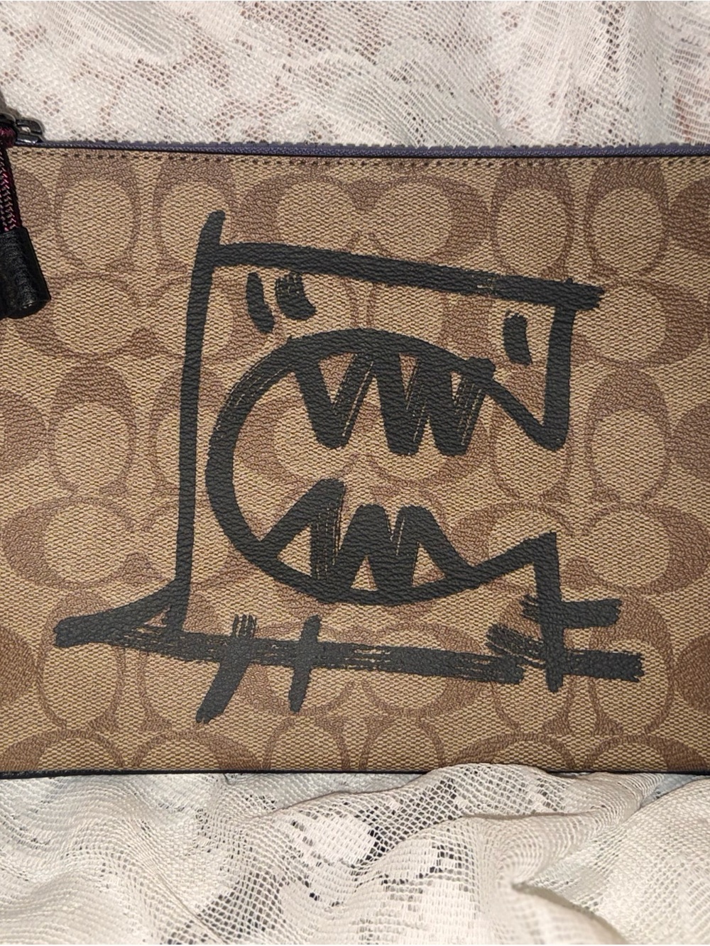 Coach Brown Signature Canvas Wristlet with Black Graphic